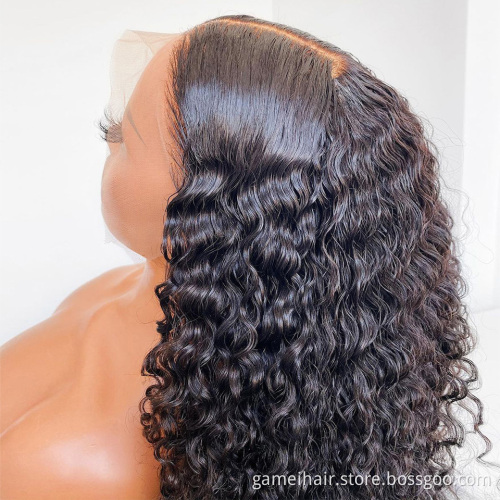 Wholesale Water Wave Raw Remy glueless Lace Front Natural Color Pre Plucked 360 Curly Lace Closure Frontal Human Hair Wigs